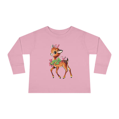 Vintage Christmas Deer Toddler Long Sleeve Tee