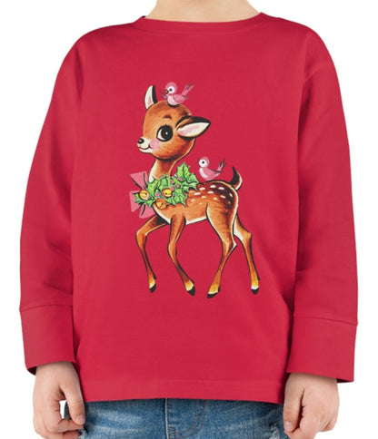 Vintage Christmas Deer Toddler Long Sleeve Tee