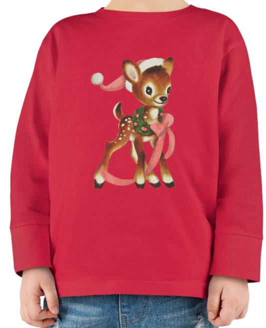 Vintage Santa Hat Deer Toddler Long Sleeve Tee