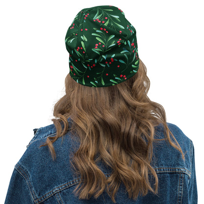 Green Holly Berry All-Over Print Beanie