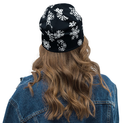 Navy Snowflake All-Over Print Beanie