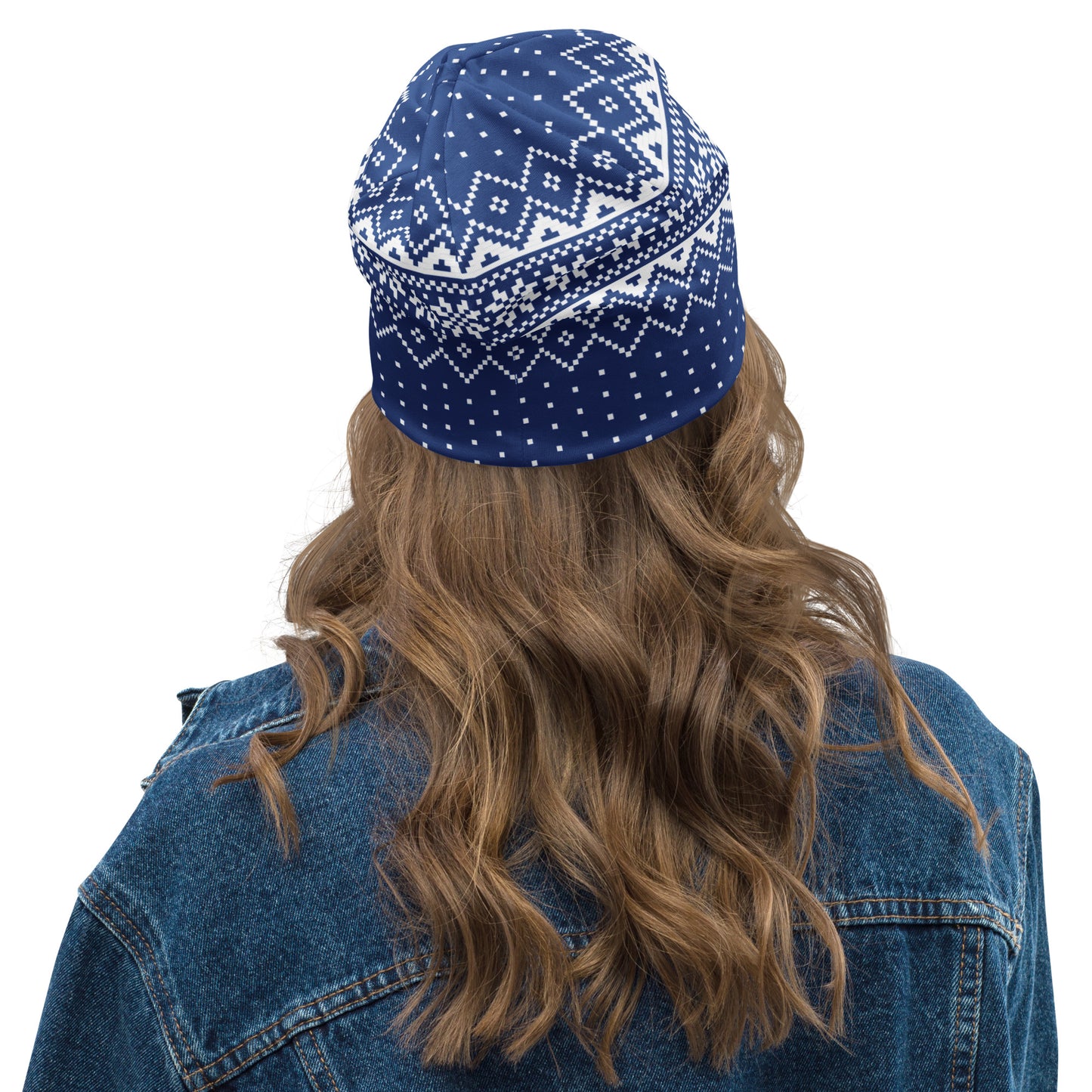 Blue Fair Isle All-Over Print Beanie