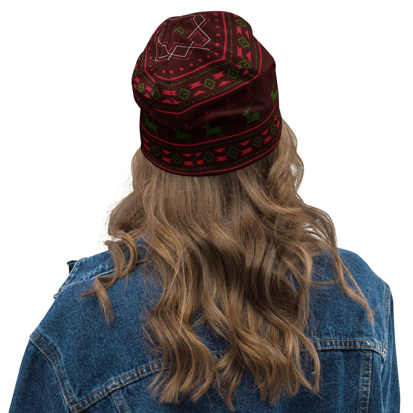 Burgundy Fair Isle All-Over Print Beanie