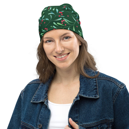 Green Holly Berry All-Over Print Beanie