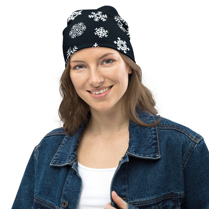 Navy Snowflake All-Over Print Beanie