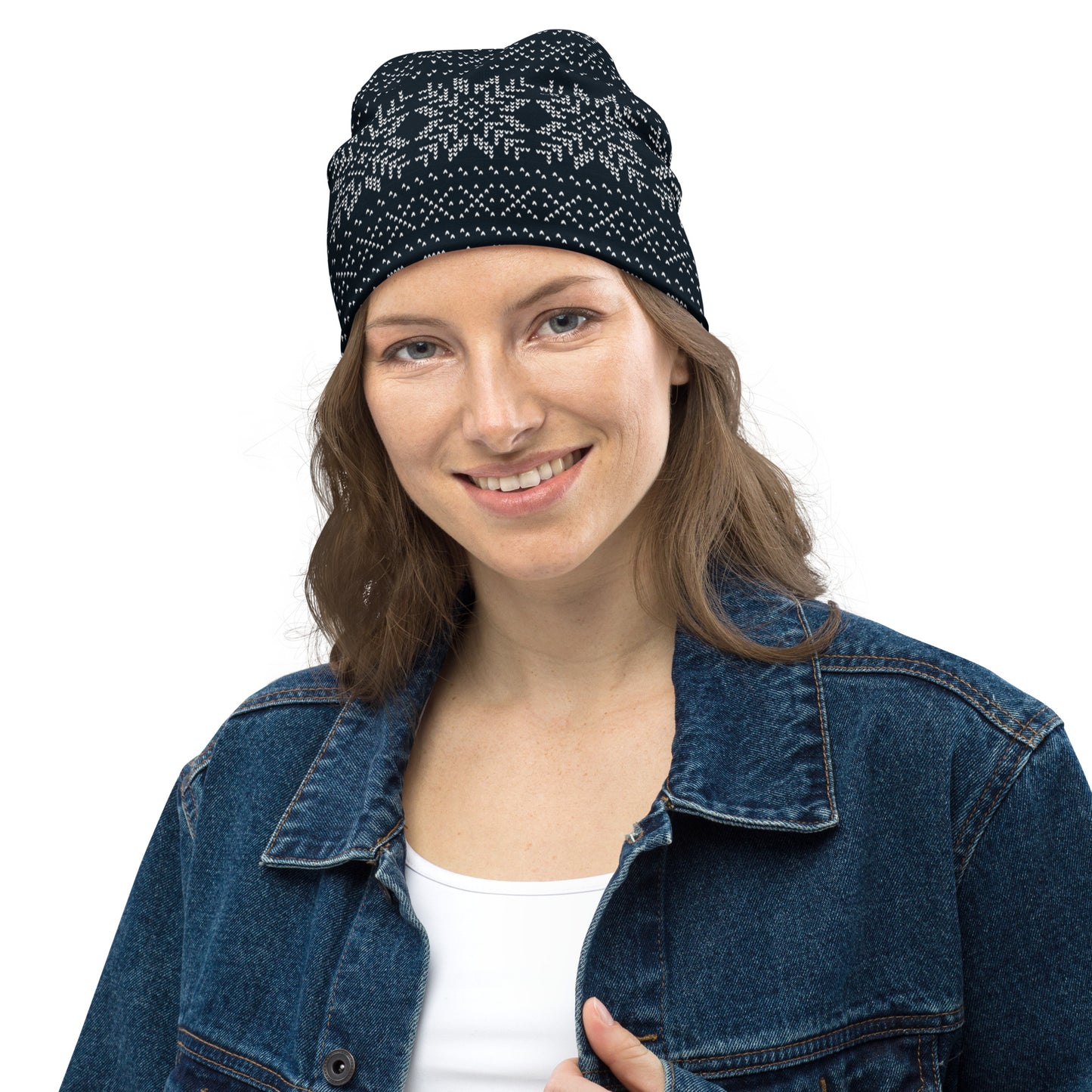 Navy Fair Isle All-Over Print Beanie