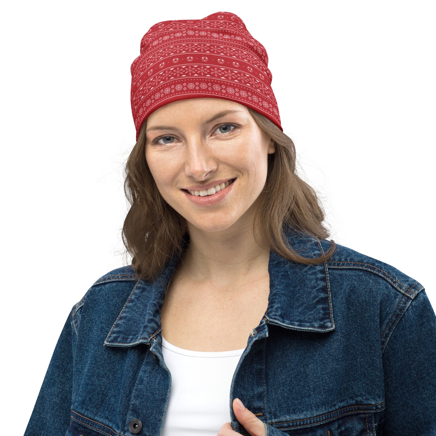 Red Fair Isle All-Over Print Beanie