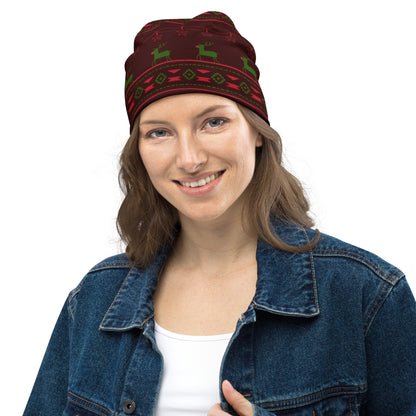 Burgundy Fair Isle All-Over Print Beanie