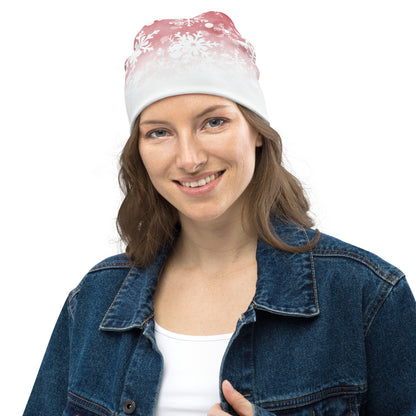 red And White Snow All-Over Print Beanie