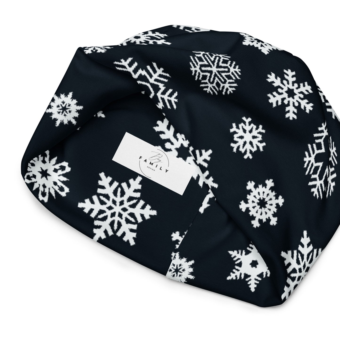 Navy Snowflake All-Over Print Beanie