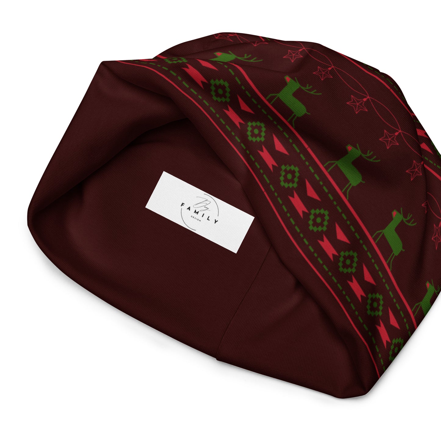 Burgundy Fair Isle All-Over Print Beanie