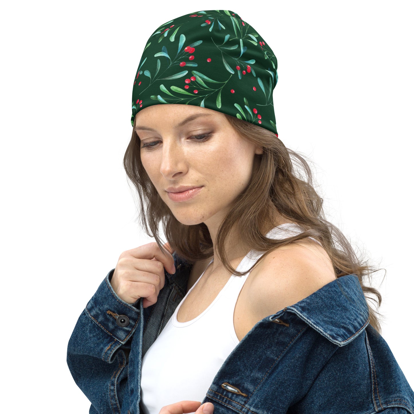 Green Holly Berry All-Over Print Beanie