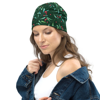 Green Holly Berry All-Over Print Beanie