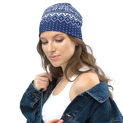 Blue Fair Isle All-Over Print Beanie