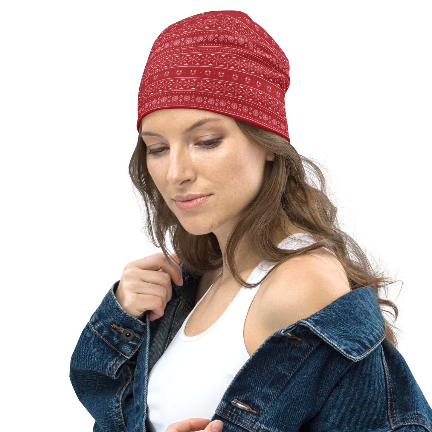 Red Fair Isle All-Over Print Beanie