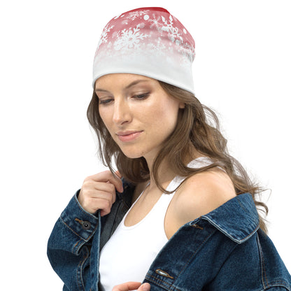 red And White Snow All-Over Print Beanie