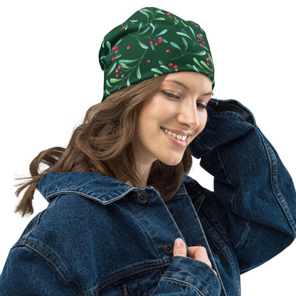 Green Holly Berry All-Over Print Beanie