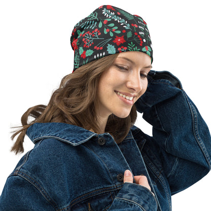 Winter Floral All-Over Print Beanie