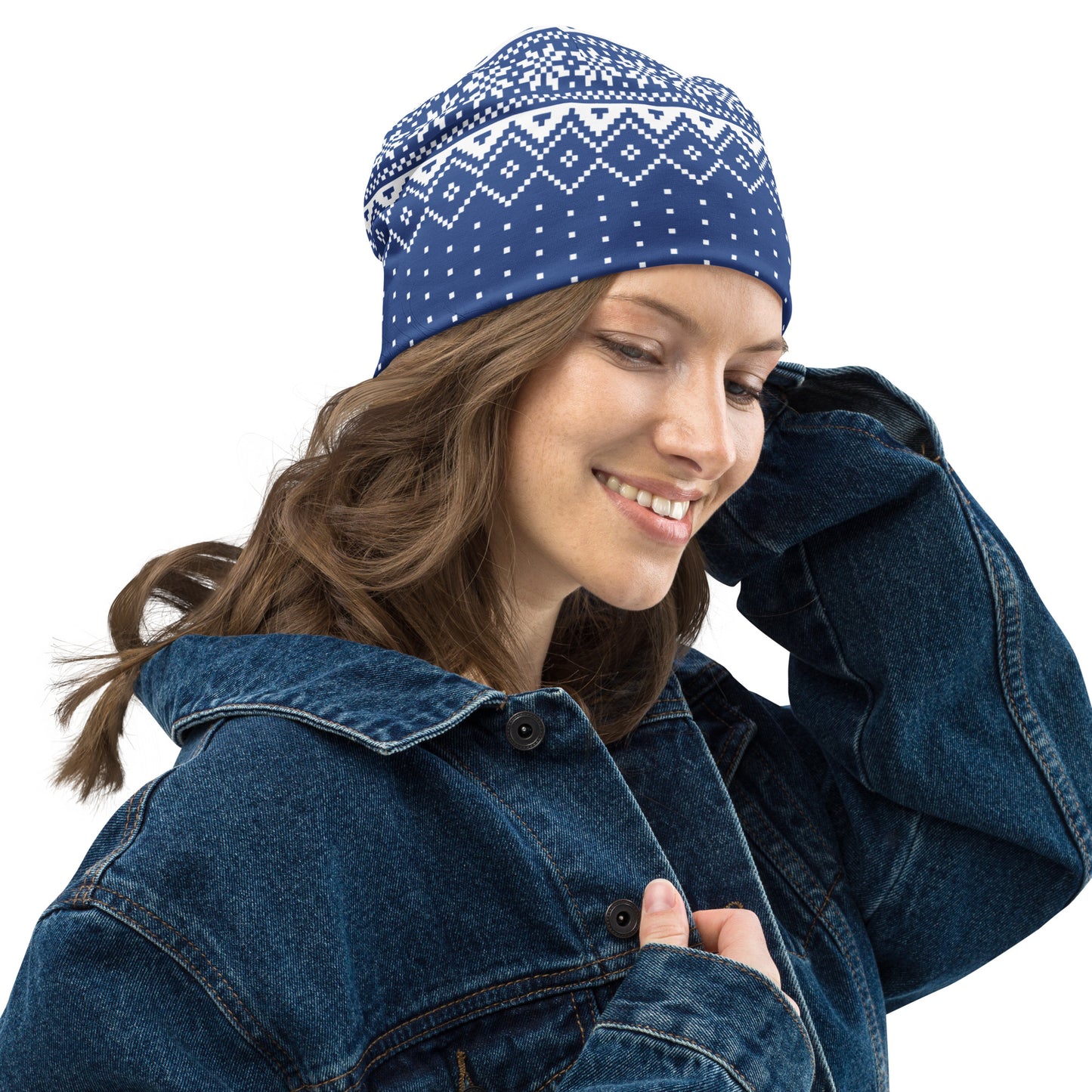 Blue Fair Isle All-Over Print Beanie