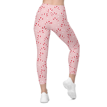 Pink Candy Cane Leggings with pockets