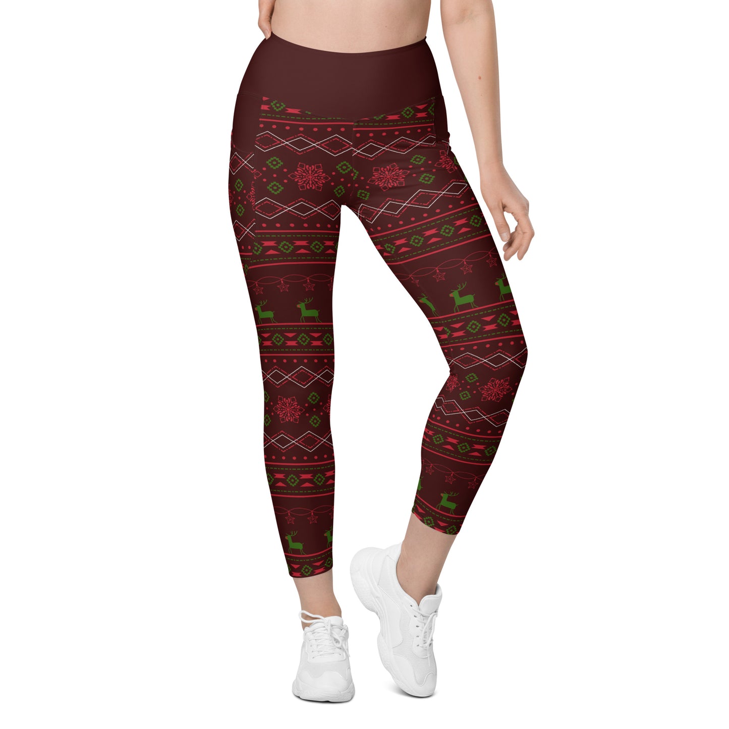 Burgundy Fair Isle Leggings with pockets