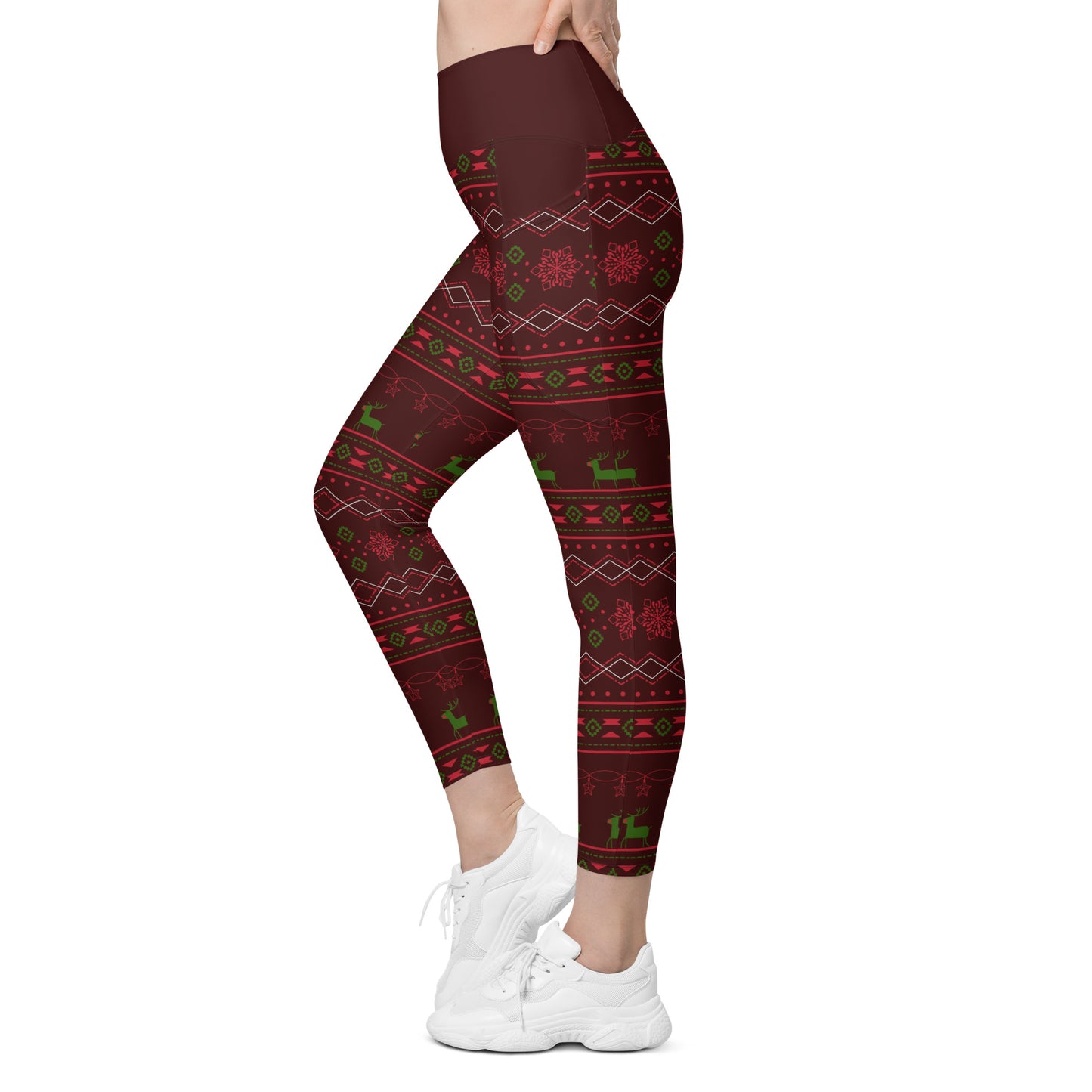 Burgundy Fair Isle Leggings with pockets