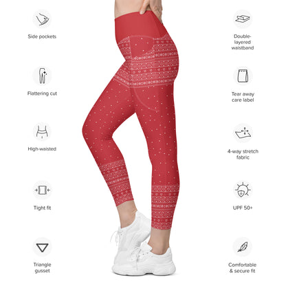 Red Fair Isle Leggings with pockets