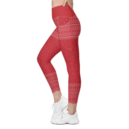 Red Fair Isle Leggings with pockets