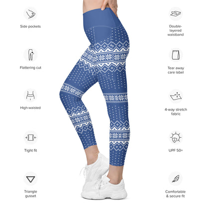 Blue Fair Isle Leggings with pockets