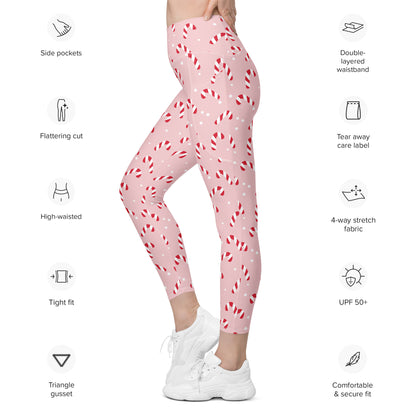 Pink Candy Cane Leggings with pockets