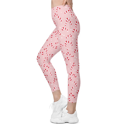 Pink Candy Cane Leggings with pockets