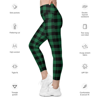 Green Buffalo Plaid Leggings with pockets