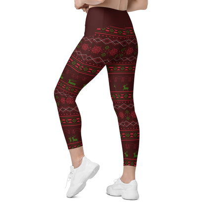 Burgundy Fair Isle Leggings with pockets