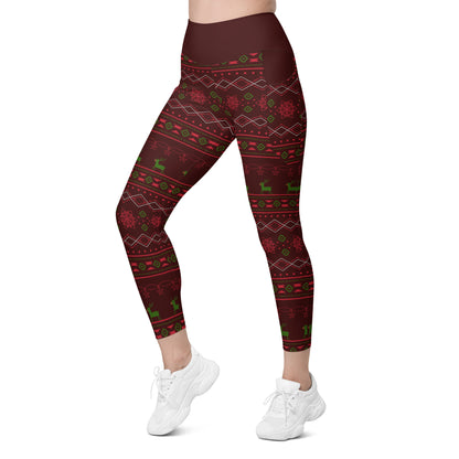 Burgundy Fair Isle Leggings with pockets