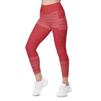 Red Fair Isle Leggings with pockets