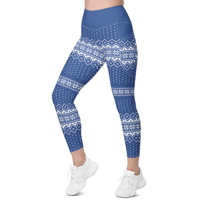 Blue Fair Isle Leggings with pockets