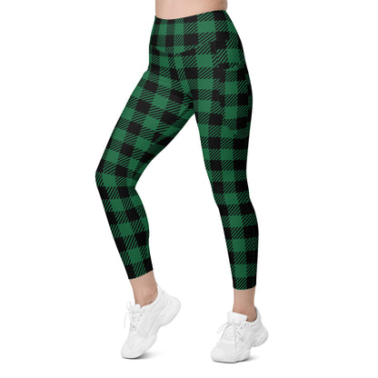 Green Buffalo Plaid Leggings with pockets