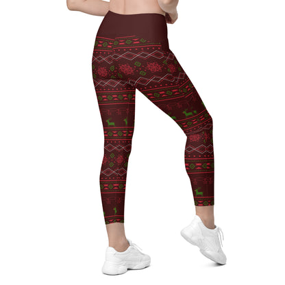 Burgundy Fair Isle Leggings with pockets