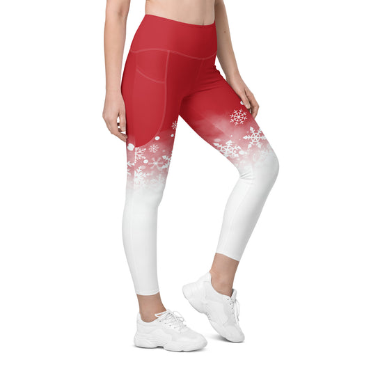 Red and White Snow Leggings with pockets