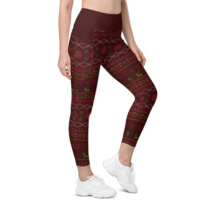 Burgundy Fair Isle Leggings with pockets