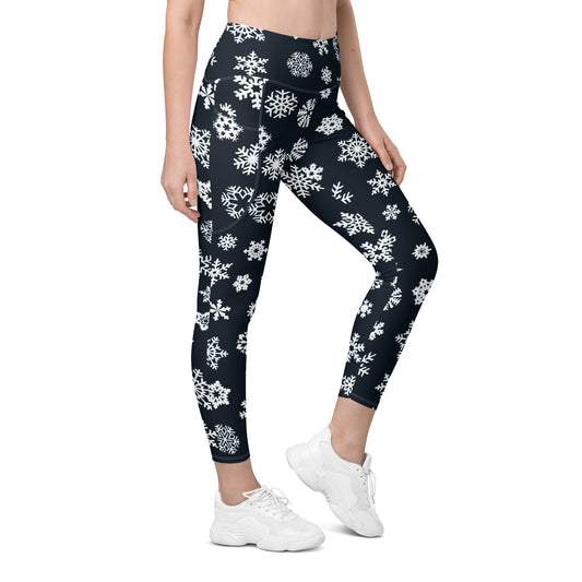 Navy Snowflake Leggings with pockets