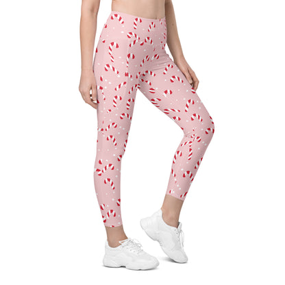 Pink Candy Cane Leggings with pockets