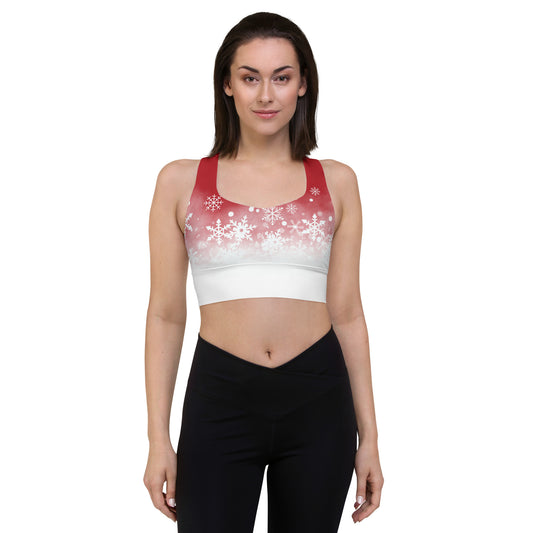 Red and white Snow Longline sports bra