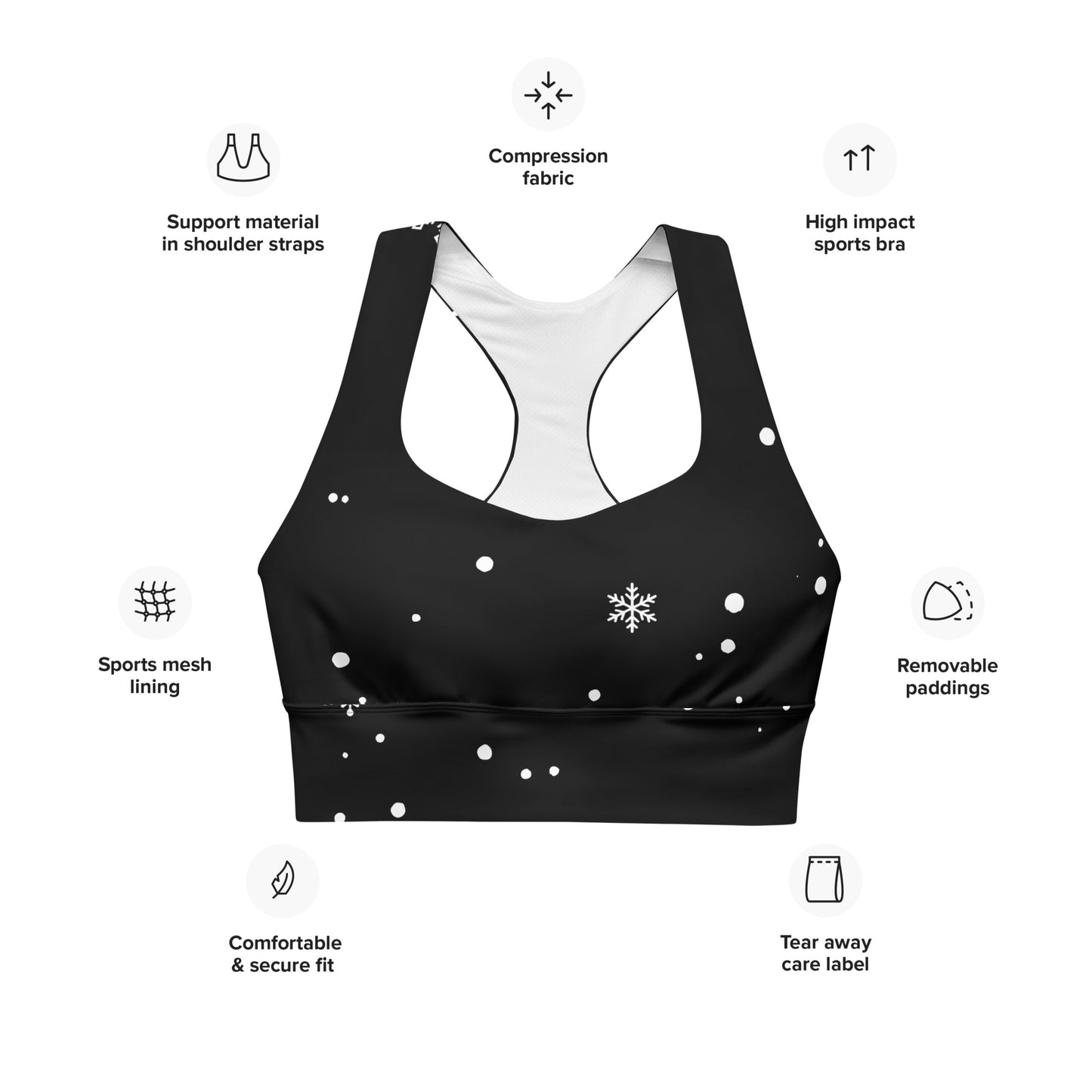 Black Snowflake Longline sports bra