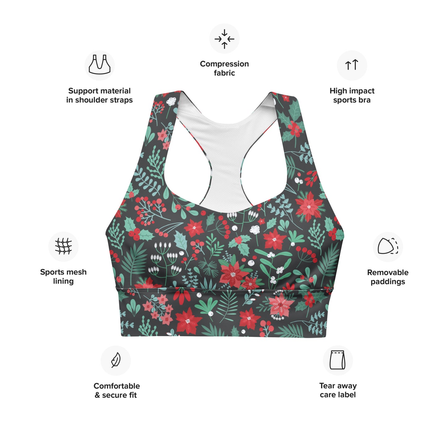 Winter Floral Longline sports bra