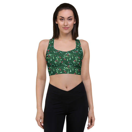 Green Holly Berry Longline sports bra