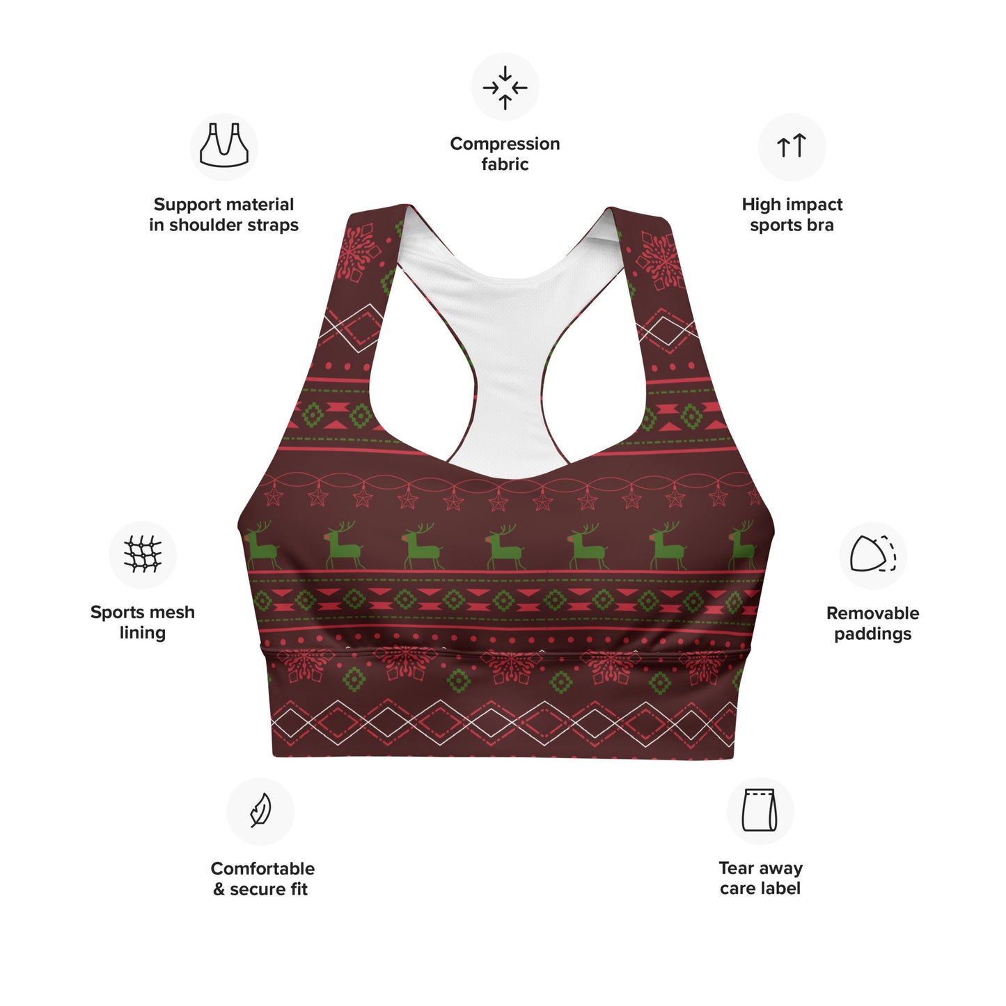 Burgundy Fair Isle Longline sports bra