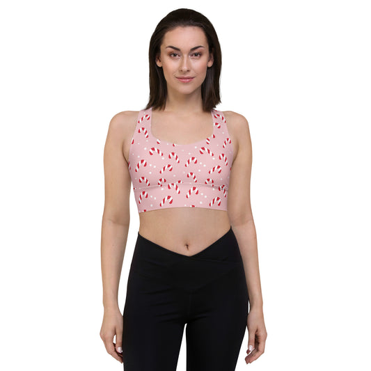 Pink Candy Cane Longline sports bra