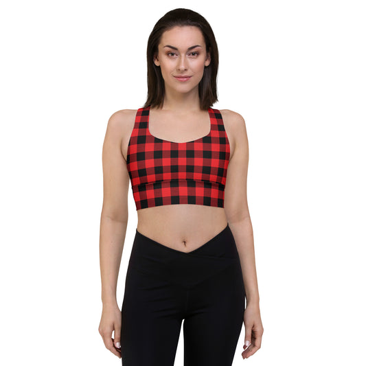 Red Buffalo Plaid Longline sports bra