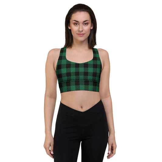 Green Buffalo Plaid Longline sports bra